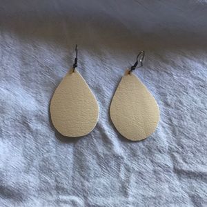 Cream fake leather teardrop earrings